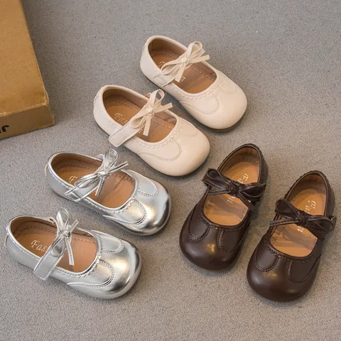 Petites Filles Chaussures Mary Jane Princesse Cuir Microfibre Semelle Souple Nœud Papillon Bord Festonné École Beige Marron Argent