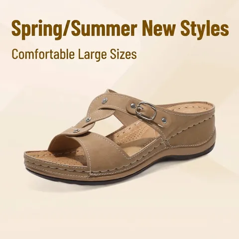Sandales Compensées pour Femmes 2026 Printemps Été Sandales à Plateforme en Suède Bride en T Boucle Métal Chaussures Décontractées de Plage