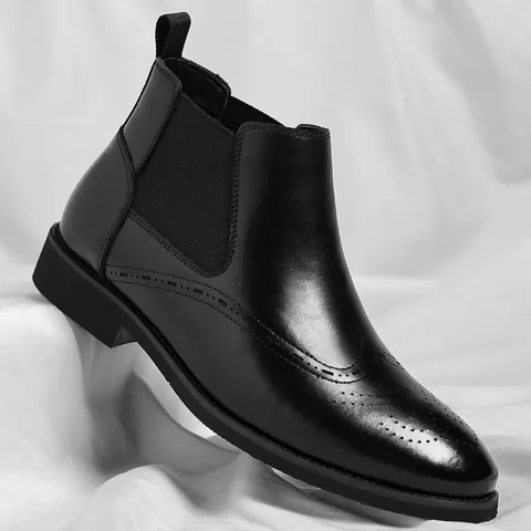 Herren Retro Britische Brogue Chelsea Boots Kunstleder Wingtip Geschnitzte Stiefeletten Warmes Plüschfutter Rutschfeste Gummisohle Kurzstiefel Für Business Casual