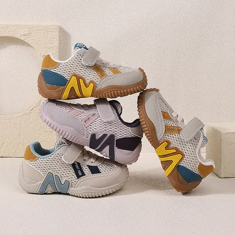 Chaussures de Marche pour Bébé en Maille Respirante Cuir Synthétique Patchwork Auto-Agrippant Baskets Antidérapantes pour Enfants Semelle Souple