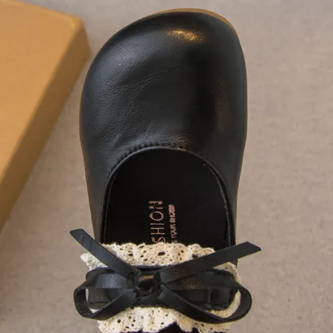 Girls Bow Lace Princess Shoes Soft Sole Leather Mary Janes For Toddlers Little Kids Elegant Sweet Round Toe Single Shoes