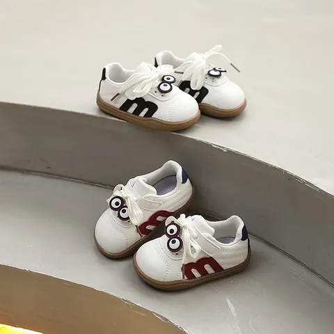 Toddler Baby Walking Shoes Artificial Leather Soft Sole Non-slip Cartoon Eye Sneakers Casual Sports Shoes For Boys Girls