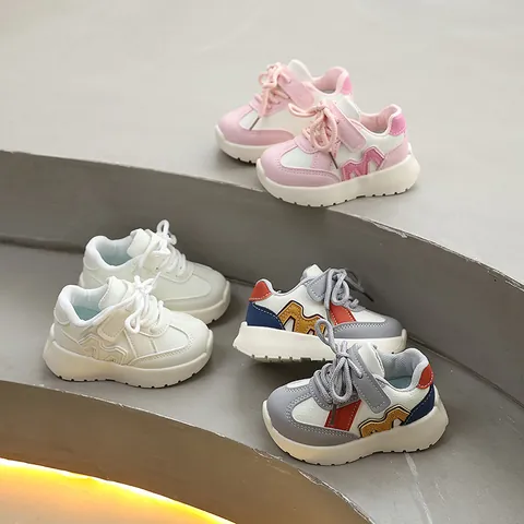 Kids Fashion Sneakers For Boys Girls Toddler Patchwork Synthetic Leather Lightweight Non-slip Dad Shoes Hook and Loop Classic Casual Running Shoes