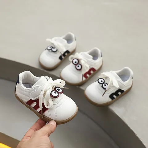 Toddler Baby Walking Shoes Artificial Leather Soft Sole Non-slip Cartoon Eye Sneakers Casual Sports Shoes For Boys Girls