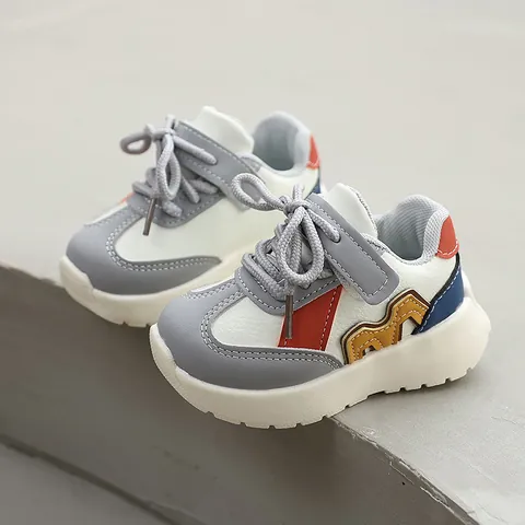 Kids Fashion Sneakers For Boys Girls Toddler Patchwork Synthetic Leather Lightweight Non-slip Dad Shoes Hook and Loop Classic Casual Running Shoes