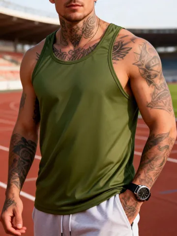 Men's Quick Dry Athletic Tank Top Slim Fit Racerback Workout Gym Sport Muscle Tee Sleeveless Polyester Spandex Training Vest