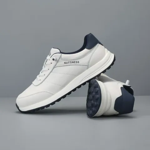 Chaussures de Sport Décontractées pour Hommes en Cuir Véritable Respirantes Semelle Épaisse Sneakers à la Mode Cuir de Vachette de Première Couche