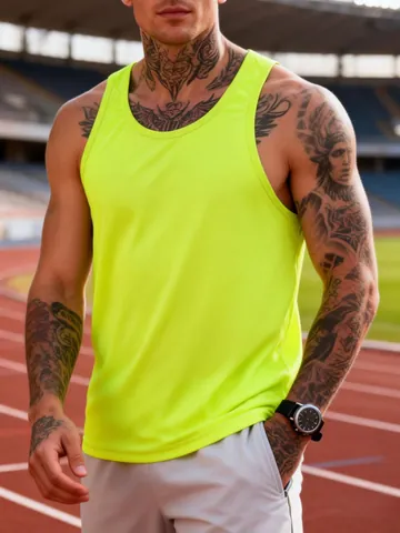 Men's Quick Dry Athletic Tank Top Slim Fit Racerback Workout Gym Sport Muscle Tee Sleeveless Polyester Spandex Training Vest