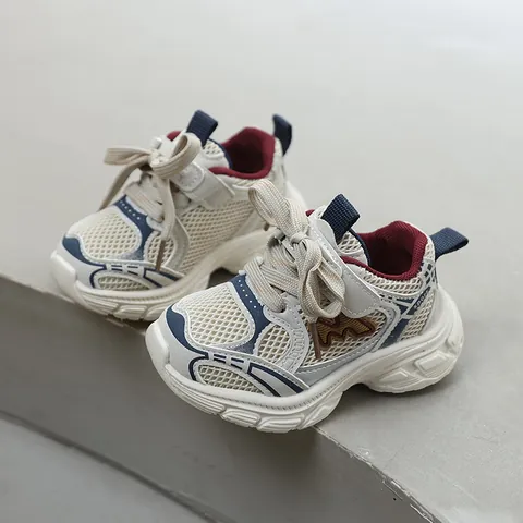Baskets Chunky pour Enfants Mesh Respirant Patchwork Cuir Synthétique Chaussures de Course pour Tout-Petits Garçons Filles Semelle Souple Chaussures de Sport Décontractées