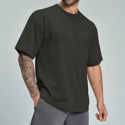 Camiseta Unisex de Algodón Orgánico Hombros Caídos Oversize Manga Corta Top Casual Deportivo Transpirable Básico Color Sólido Tee