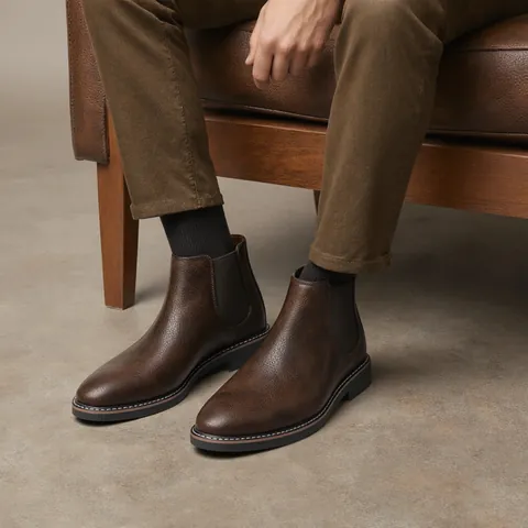 Stivali Chelsea da Uomo Vintage Slip On Pelle PU Brunita Stivaletti Casual Stile Britannico Suola in Gomma Antiscivolo