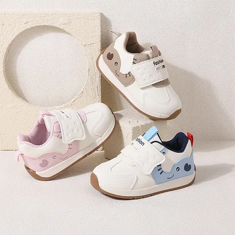 Baby Walking Shoes Toddler First Walkers Hook Loop Soft Sole Non-Slip Cartoon Pattern Casual Infant Sneakers Synthetic Leather