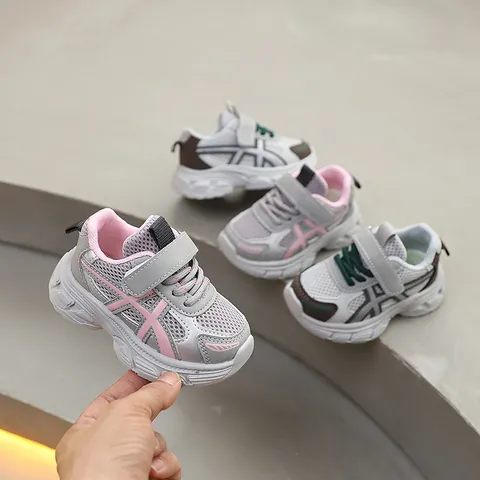 Kids Casual Dad Shoes Breathable Mesh Sneakers For Boys Girls Non-slip Thick Sole Running Shoes With Magic Tape Closure Korean Style Student Athletic Footwear