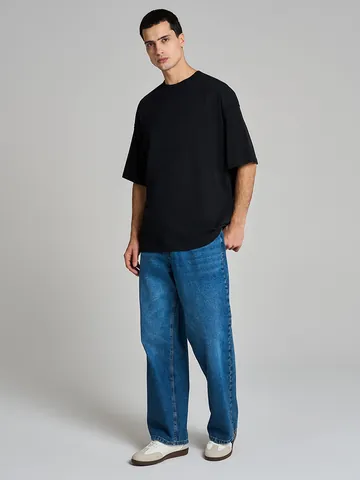 Men Heavyweight Cotton Oversize T-Shirt Printed Drop Shoulder Round Neck Short Sleeve Loose Top Casual Summer Tee