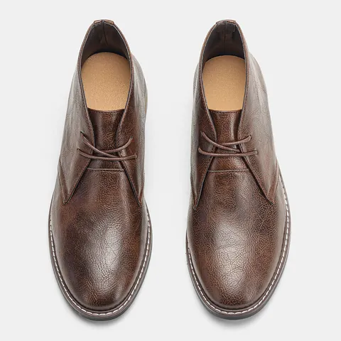 Desert Boots Retrò da Uomo in Pelle Sintetica Chukka Boots Cuciture a Contrasto Suola in Gomma Antiscivolo Scarpe Casual Stringate Marrone Nero