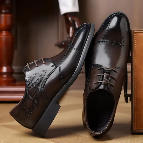 Zapatos de Cuero Formales para Hombre British Brogue Oxford Boda Traje Zapatos Pulidos Piel de Vaca de Primera Capa Cordones
