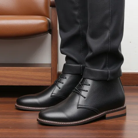 Stivali Desert da Uomo Vintage in Pelle PU Stringati Chukka Boots Casual Antiscivolo Business Taglio Medio Moda Taglie Forti