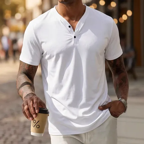 Heren Casual Henley Hals T-Shirt Korte Mouw Effen Kleur Ademend Mode Urban Basic Sport Outdoor Zomer Tee Top