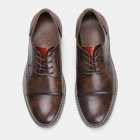 Scarpe Derby da Uomo in Pelle Vintage Scarpe Oxford Formali Business Punta con Cappuccio Suola in Gomma Antiscivolo