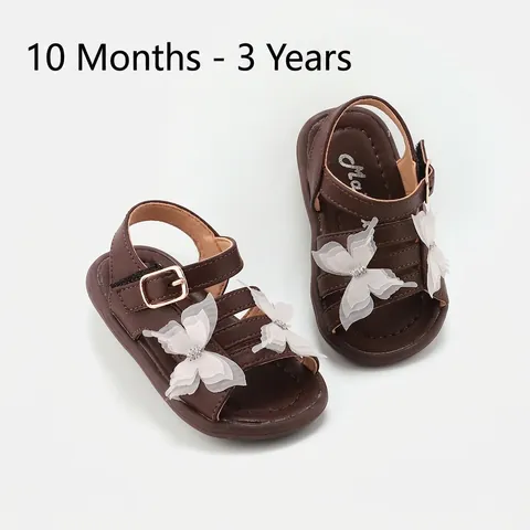 Toddler Girls Princess Sandals Non-Slip Microfiber Leather Shoes With Lace Bowknot Rhinestones Summer Outdoor Beach Shoes