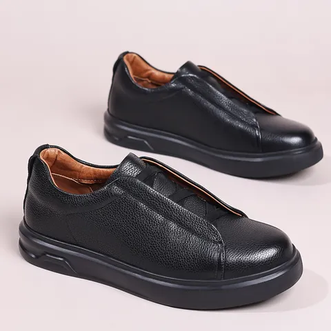 Mocasines Casuales de Cuero de Vaca de Primera Capa para Hombre Zapatos de Tabla Clásicos Slip-on Zapatillas de Cuero Cómodas y Resistentes
