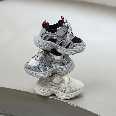 Baskets Chunky en Maille pour Enfants 2026 Printemps Automne Nouvelles Chaussures de Course Décontractées Respirantes à Velcro
