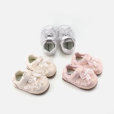 Baby Girl Princess Shoes Lace Bow Microfiber Leather Pre-walker Non-slip Rubber Sole Casual Flat Shoes For Toddler Infant