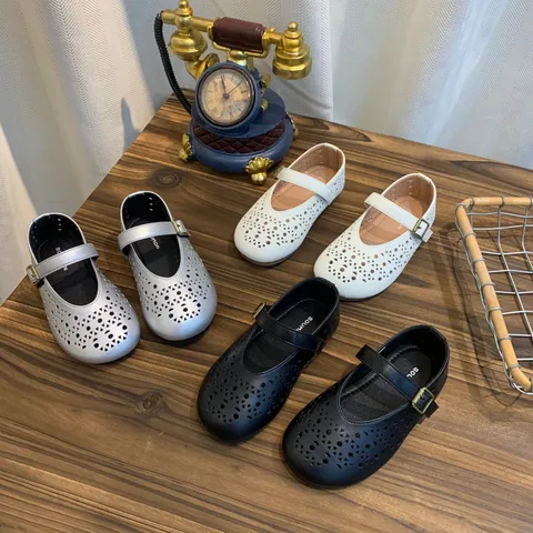 Damen Retro Durchbrochene Atmungsaktive Mary Jane Schuhe Runde Zehe Flache Ballettschuhe Sommer Freizeit Einzelriemen Schuhwerk
