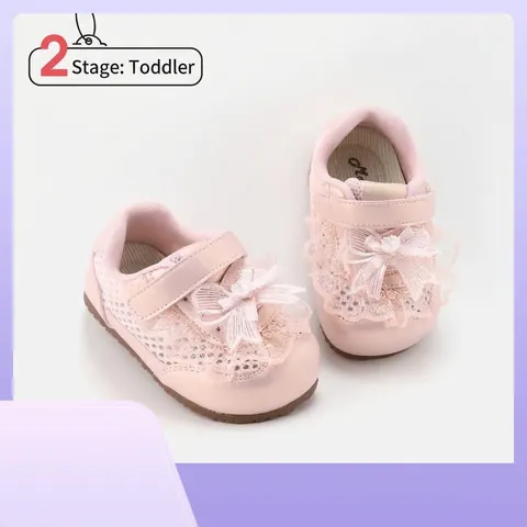 Baby Girl Princess Shoes Lace Bow Microfiber Leather Pre-walker Non-slip Rubber Sole Casual Flat Shoes For Toddler Infant