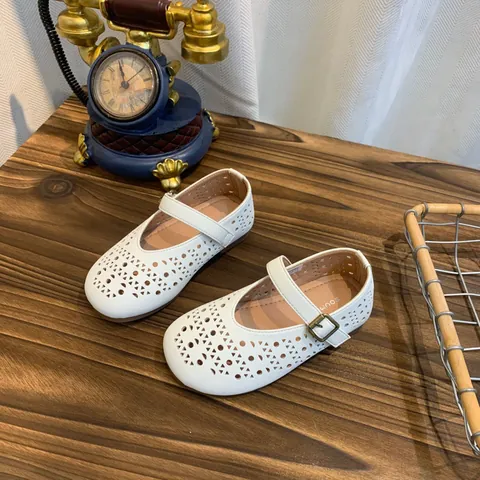 Damen Retro Durchbrochene Atmungsaktive Mary Jane Schuhe Runde Zehe Flache Ballettschuhe Sommer Freizeit Einzelriemen Schuhwerk