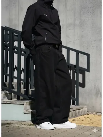 Herren Oversized Jeans Mit Geradem Bein Baumwolle Denim Lose Passform Washed Casual Streetwear Fashion Bottoms Für Herren