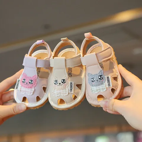 Baby Cartoon Cat Toddler Sandals Soft Sole Non-Slip Breathable Squeaky Shoes For Infant Toddlers Summer Outdoor Walking Sandals
