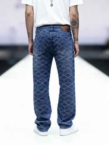Jeans en Denim Homme Streetwear Géométrique 3D Losanges Taille Moyenne Jambe Droite Jambe Large Bord Effiloché Pantalon Mode Lavé
