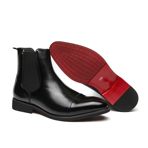 Herren Chelsea Stiefel Spitze Zehenpartie Rote Sohle High Top Lederschuhe Britischer Stil Lässige Martin Stiefel Herbst Winter Slipper