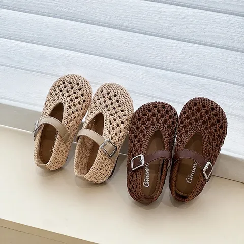 Mädchen Mary Jane Schuhe Mit Hohlraum-Gewebe Mikrofaser-Leder Prinzessin Sandalen Sommer Atmungsaktive Flache Schuhe Für Kleinkinder
