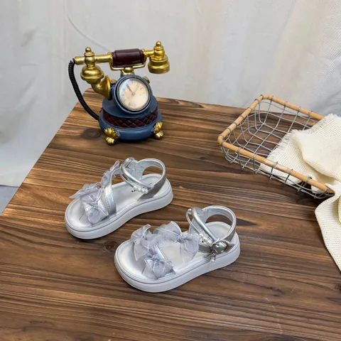 Girls Bowknot Platform Sandals Soft Sole Non-Slip Princess Style Pearl Decoration Kids Summer Outdoor Beach Shoes Fashion Footwear