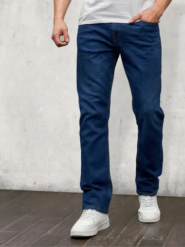 Jeans da Uomo in Denim Elasticizzato Taglio Dritto Casual in Cotone Lavato Blu Nero Pantaloni in Denim per Primavera Autunno