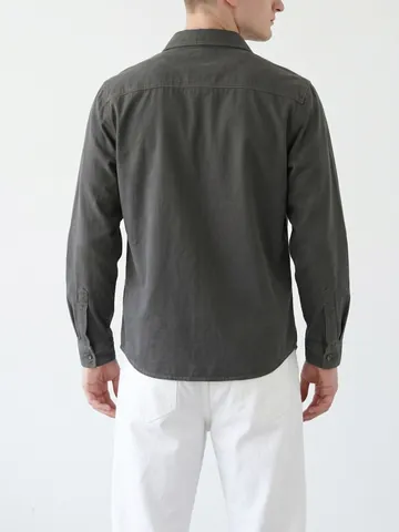 Camicia di Jeans in Cotone da Uomo Casual a Maniche Lunghe Stile Workwear Top Con Doppie Tasche Grigio Tinta Unita Moda