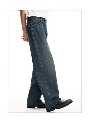 Men's American Retro Washed Distressed Straight Leg Jeans Loose Fit Casual Denim Pants For Men