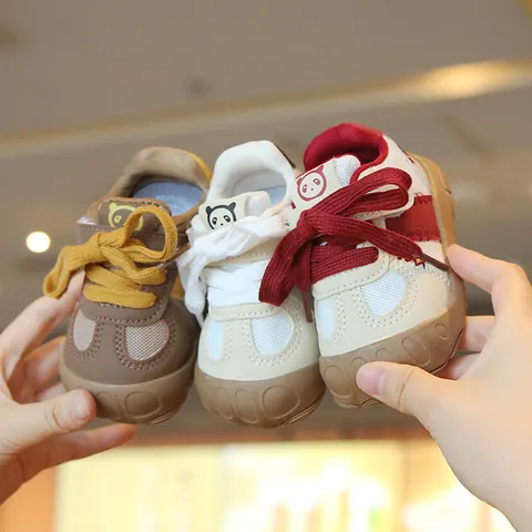 Baby Boy Toddler Walking Shoes Mesh Breathable Anti-Slip Soft Sole Sneakers Kids First Walkers With Panda Pattern
