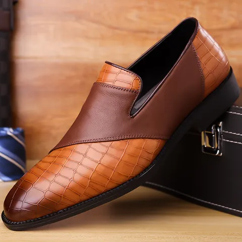 Herren Business Dress Shoes Übergröße 48 Mikrofaser Leder Krokodilmuster Slip-on Formale Loafer Rutschfeste Büroschuhe