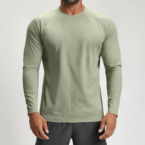 Men Long Sleeve Sport T-Shirt Top Quick Dry Breathable Polyester Raglan Sleeve Athletic Running Gym Fitness Hiking Shirt