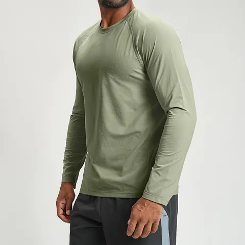 Men Long Sleeve Sport T-Shirt Top Quick Dry Breathable Polyester Raglan Sleeve Athletic Running Gym Fitness Hiking Shirt