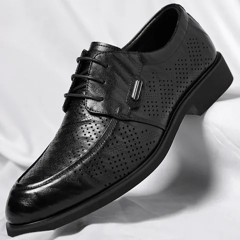 Chaussures de Ville Homme Cuir Recyclé Ajouré Bout Pointu Lacet Vintage Texture Main Semelle Caoutchouc Richelieu