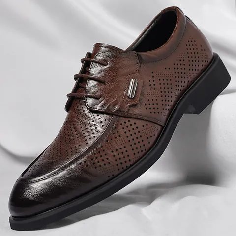 Chaussures de Ville Homme Cuir Recyclé Ajouré Bout Pointu Lacet Vintage Texture Main Semelle Caoutchouc Richelieu