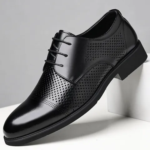 Herren Business Formelle Schuhe Perforiertes Regeneriertes Leder Atmungsaktiv Schnürer Büro Derby Schuhe Sommer Höhensteigernd