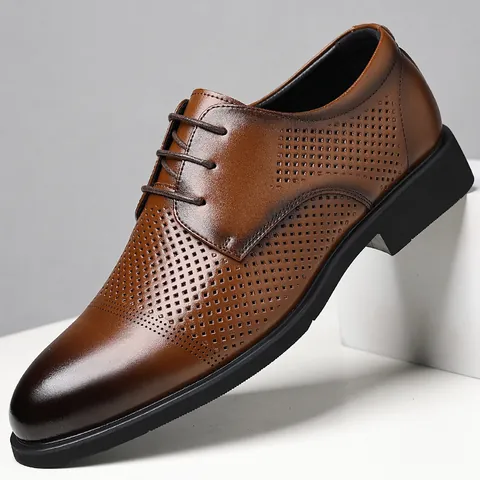 Herren Business Formelle Schuhe Perforiertes Regeneriertes Leder Atmungsaktiv Schnürer Büro Derby Schuhe Sommer Höhensteigernd