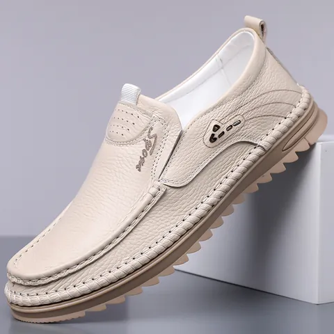 Mocasines de Cuero Genuino para Hombre Talla Grande Zapatos de Conducción Casual Mocasines de Piel Hechos a Mano Transpirables Suaves Planos