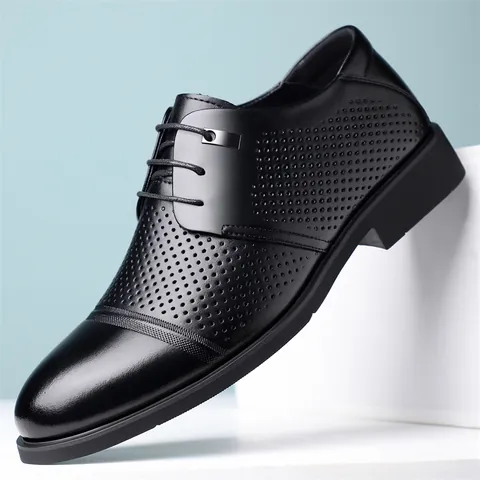 Scarpe Business in Pelle da Uomo Estive Traforate Traspiranti Scarpe Oxford Stringate Formali con Rialzo per Ufficio