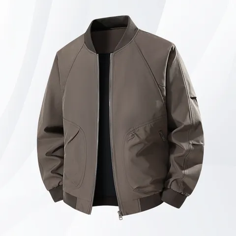 Men Plus Size Bomber Jacket Solid Color Polyester Flight Jacket Casual Baseball Collar Windproof Zip Up Outerwear Top